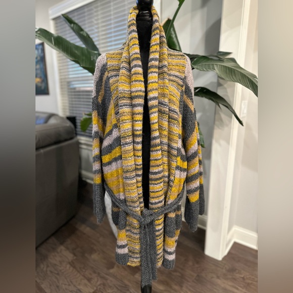 BELTED Chunky Knit Long Cardigan Striped ALPACA WOOL Elizabeth & James size M/L - Picture 2 of 14